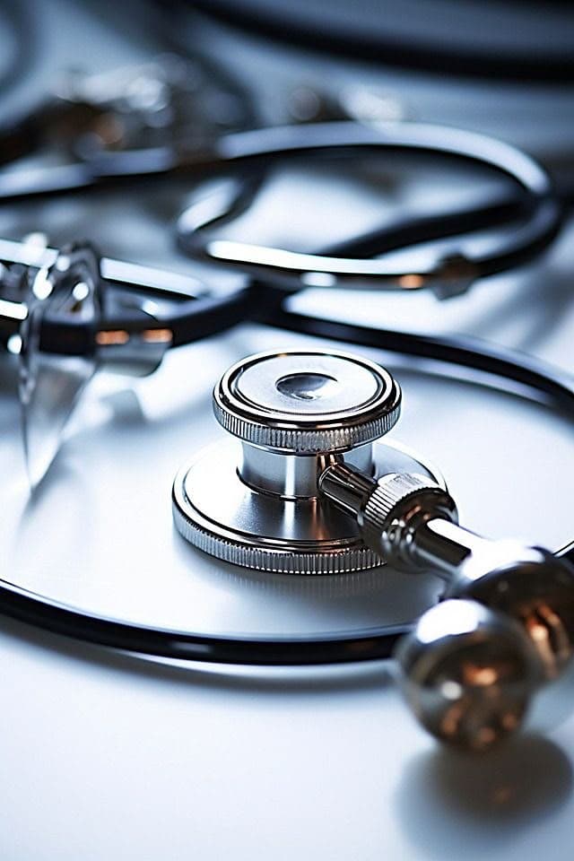 Stethoscope resting on a desk