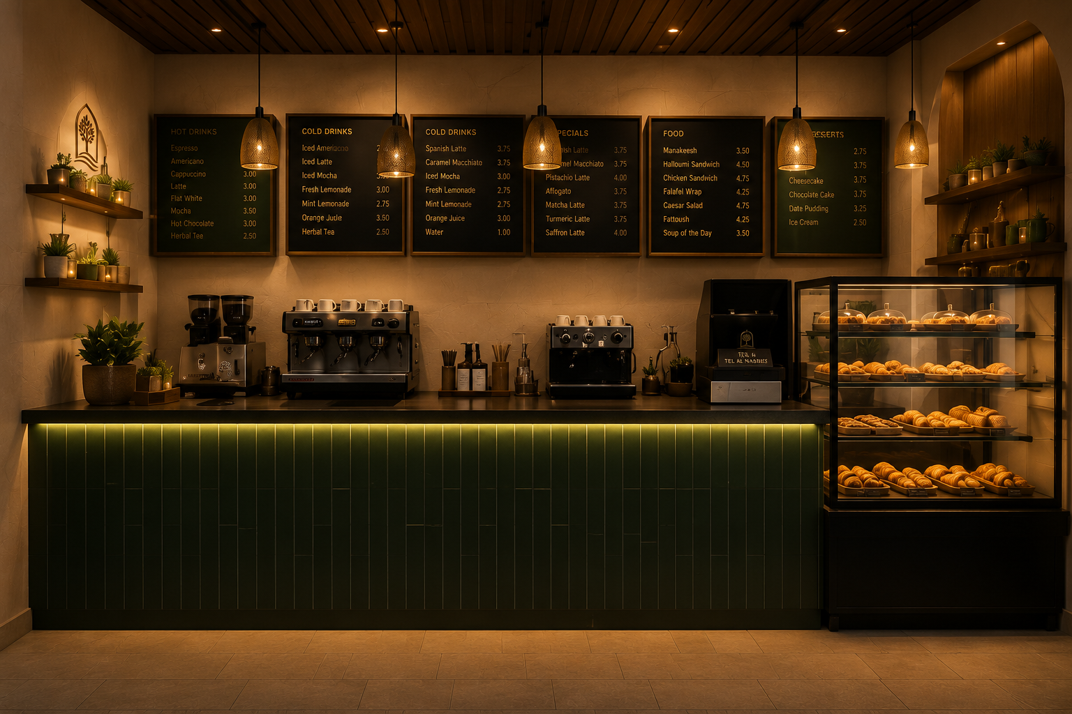 Cafe seating and hospitality space